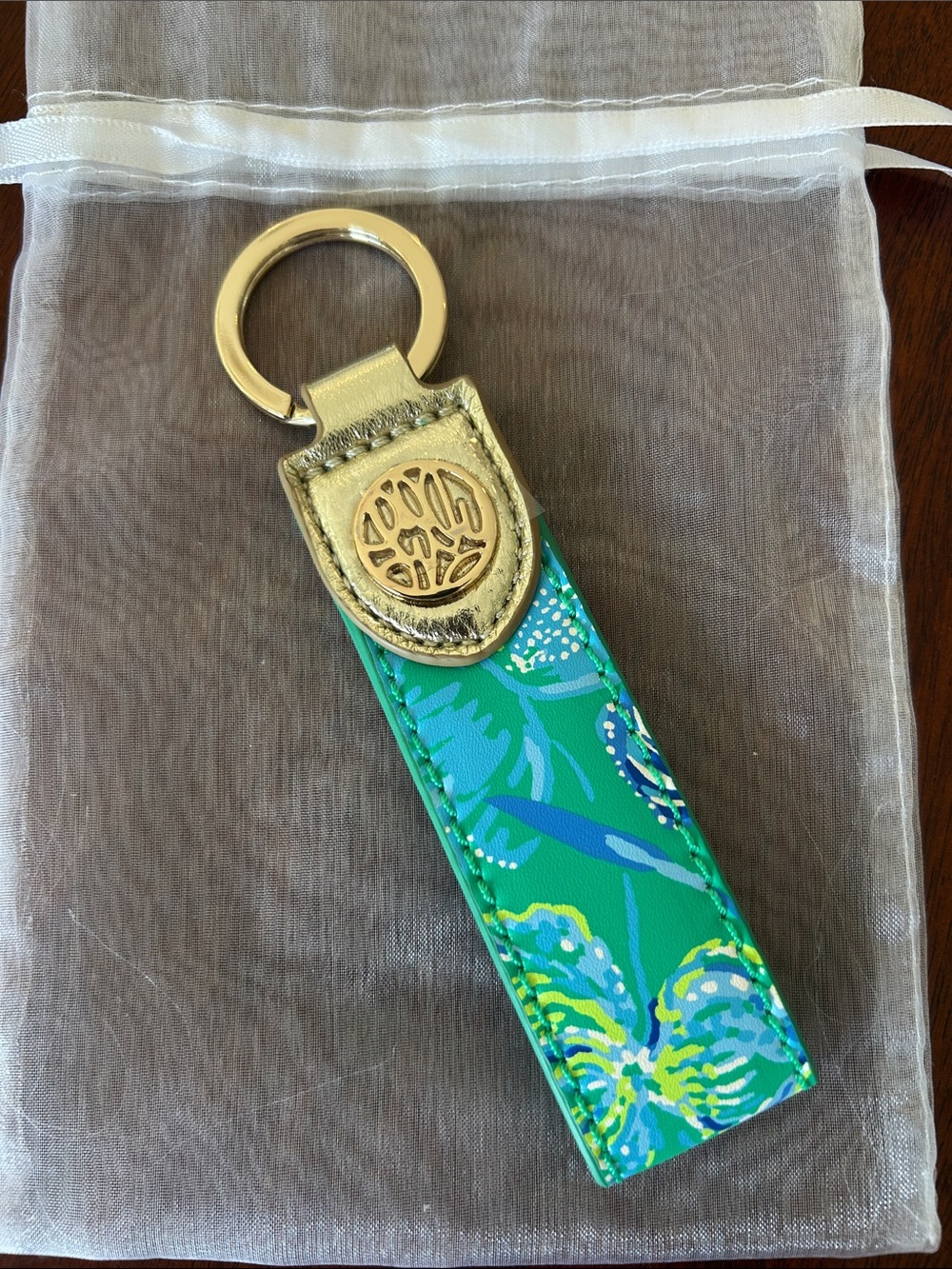 Lilly Pulitzer In a Flutter Botanical Green Key Fob Keychain Gold GWP
